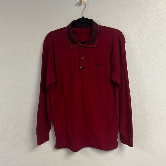 Vintage 90's Nike Long‎ Sleeve Polo Maroon Dri-Fit Mens Medium - Picture 1 of 6